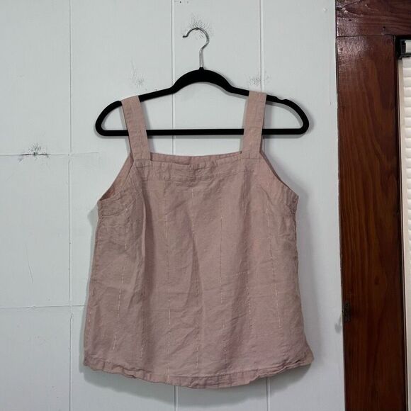 Liz Claiborne Linen Pink Gold Window Pane Apron Tank Medium - Picture 1 of 4